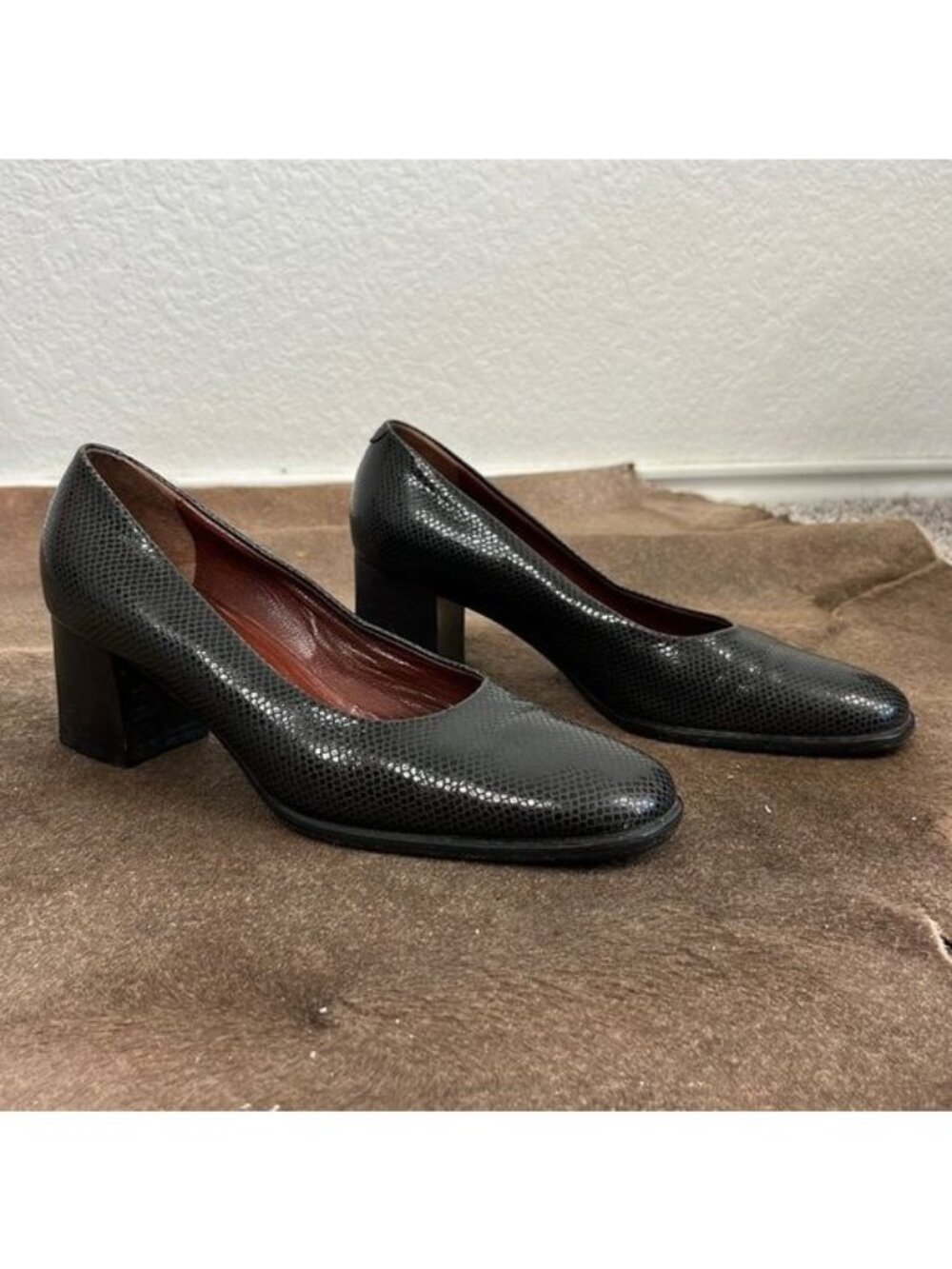VTG Bally Embossed Stacked Block Heel Pumps